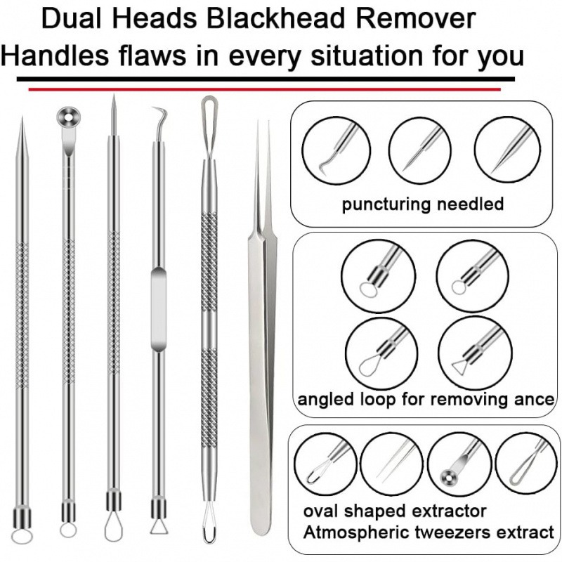 6PCS Pimple Removal Tool Black - огляд і ціна Luxury Skincare Acne